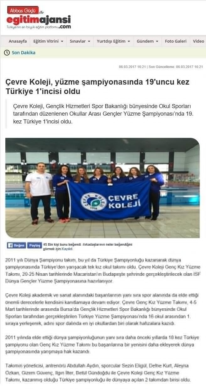 19. Kez Yüzme Şampiyonluğu - Eğitimajansı.com